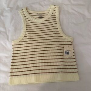 Free People Cream and Brown Ribbed Tank
